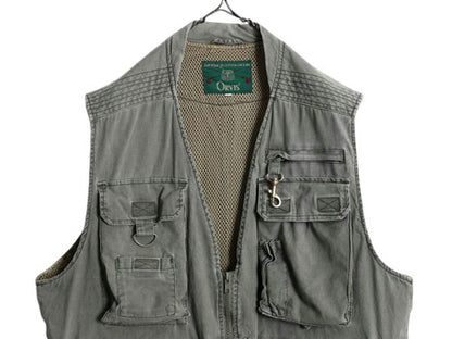90s オービス サファリ ベスト メンズ M / オールド 旧タグ ORVIS アウトドア 重ね着 フィッシング ハンティング 多ポケット 前開き カーキ