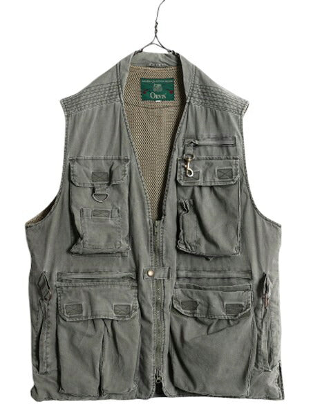 90s オービス サファリ ベスト メンズ M / オールド 旧タグ ORVIS アウトドア 重ね着 フィッシング ハンティング 多ポケット 前開き カーキ