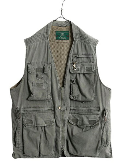90s オービス サファリ ベスト メンズ M / オールド 旧タグ ORVIS アウトドア 重ね着 フィッシング ハンティング 多ポケット 前開き カーキ