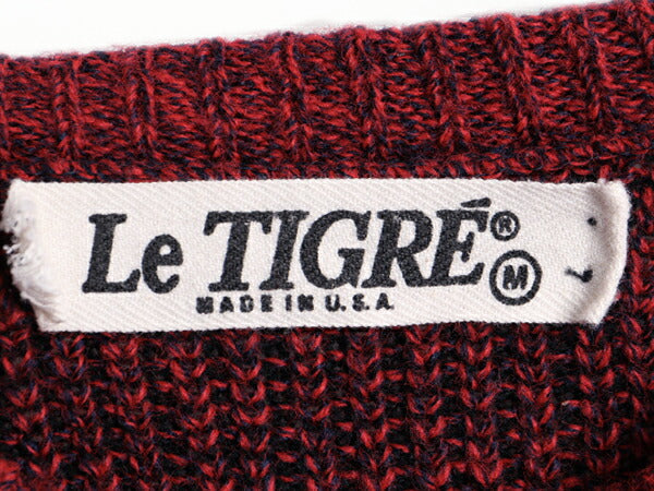 80s USA製 ビンテージ ■ LE TIGRE ストライプ 長袖 アクリル 二ット セーター ( メンズ M ) 古着 80年代 ルティグレ チャンキー 2トーン