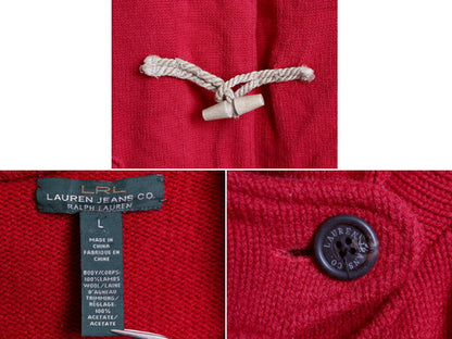 LRL ■ LAUREN JEANS ラルフローレン ラム ウール ニット ダッフル コート ( レディース L ) 古着 POLO ポロ ジャケット ロング ボーダー