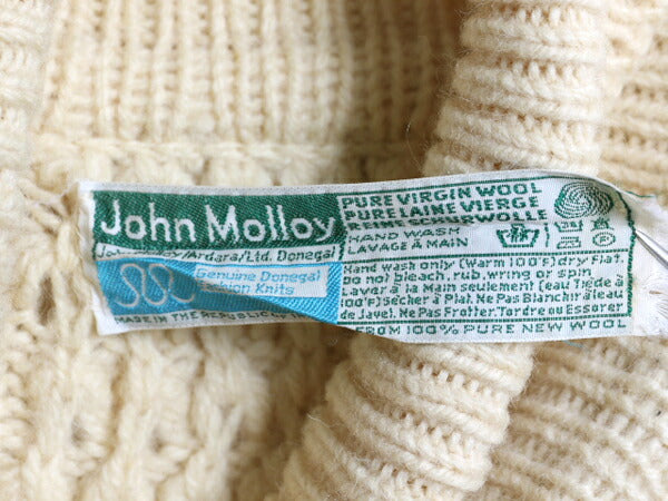 手編み 80s アイルランド製 JOHN MOLLOY タートルネック フィッシャーマン ウール ハンド ニット セーター レディース S 程/ ヴィンテージ