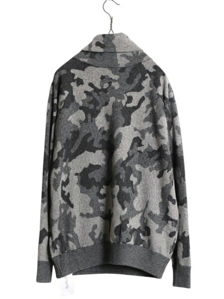 ポロ ラルフローレン 迷彩 タートルネック ニット セーター レディース M カシミヤ ハイネック カモフラ 総柄 プルオーバー ポケット付き