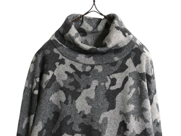 ポロ ラルフローレン 迷彩 タートルネック ニット セーター レディース M カシミヤ ハイネック カモフラ 総柄 プルオーバー ポケット付き