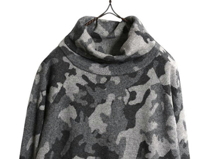 ポロ ラルフローレン 迷彩 タートルネック ニット セーター レディース M カシミヤ ハイネック カモフラ 総柄 プルオーバー ポケット付き