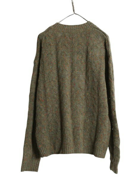 90s OLD GAP Vネック ウール ケーブル ニット セーター メンズ M / 古着 オールド ギャップ 旧タグ フィッシャーマン アラン カーキ ネップ