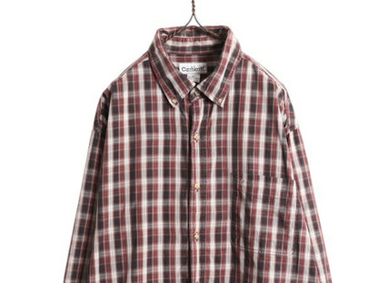 US企画 カーハート チェック ボタンダウン シャツ メンズ XL / 古着 Carhartt ワーク コットン 長袖シャツ 廃盤 ポケット付き 大きいサイズ
