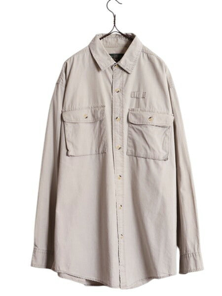 90s オービス コットン 長袖 フィッシング シャツ メンズ L 古着 旧タグ オールド ORVIS アウトドア ワーク 長袖シャツ 無地 ポケット付き