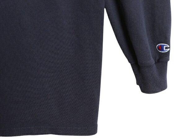 90s USA製 チャンピオン フード パーカー メンズ XL オールド プルオーバー 長袖 Tシャツ スクリプト ロゴ 大きいサイズ ヘビーウェイト 紺