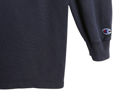 90s USA製 チャンピオン フード パーカー メンズ XL オールド プルオーバー 長袖 Tシャツ スクリプト ロゴ 大きいサイズ ヘビーウェイト 紺
