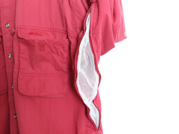 90s エルエルビーン ボタンダウン フライ フィッシング シャツ メンズ L 古着 90年代 オールド LLBEAN アウトドア 長袖シャツ 無地 釣り 赤