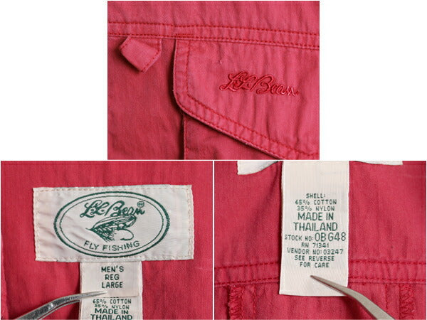 90s エルエルビーン ボタンダウン フライ フィッシング シャツ メンズ L 古着 90年代 オールド LLBEAN アウトドア 長袖シャツ 無地 釣り 赤