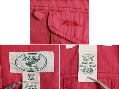 90s エルエルビーン ボタンダウン フライ フィッシング シャツ メンズ L 古着 90年代 オールド LLBEAN アウトドア 長袖シャツ 無地 釣り 赤