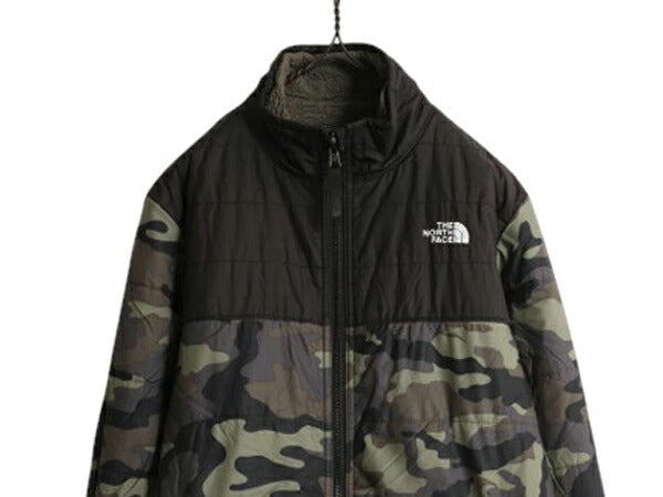 US企画 ノースフェイス リバーシブル ジャケット ボーイズ XL メンズ M 程/ 古着 The North Face ボア パイル フリース 中綿 迷彩 ナイロン