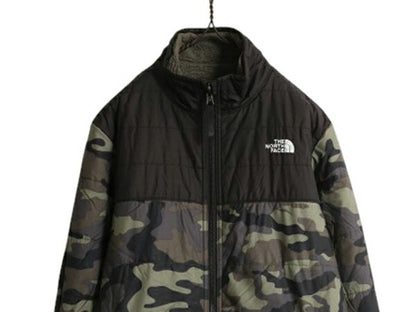 US企画 ノースフェイス リバーシブル ジャケット ボーイズ XL メンズ M 程/ 古着 The North Face ボア パイル フリース 中綿 迷彩 ナイロン