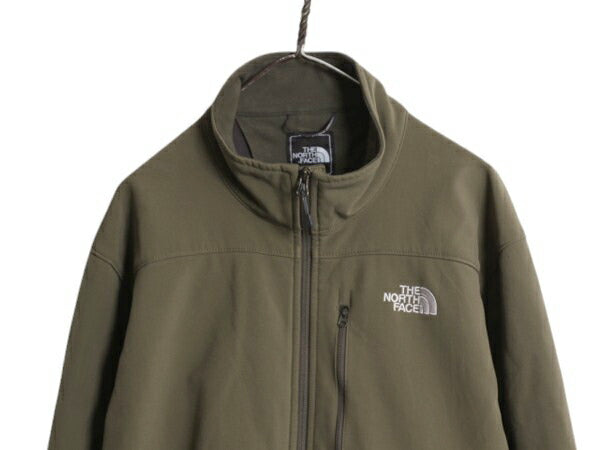 US企画 ノースフェイス APEX ソフトシェル ジャケット メンズ XL 古着 大きいサイズ 裏 フリース アウトドア ジャンパー フルジップ カーキ