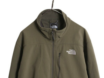 US企画 ノースフェイス APEX ソフトシェル ジャケット メンズ XL 古着 大きいサイズ 裏 フリース アウトドア ジャンパー フルジップ カーキ