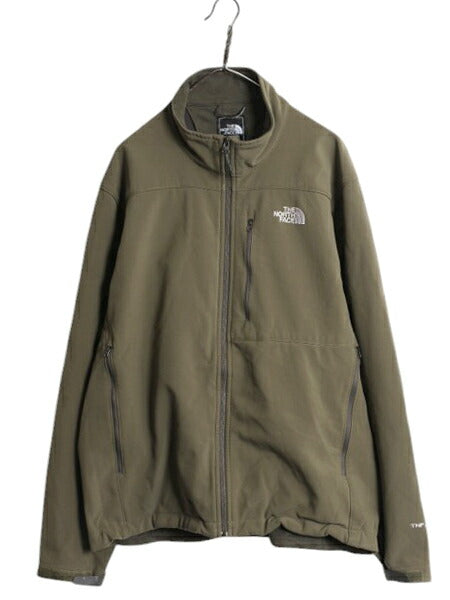 US企画 ノースフェイス APEX ソフトシェル ジャケット メンズ XL 古着 大きいサイズ 裏 フリース アウトドア ジャンパー フルジップ カーキ