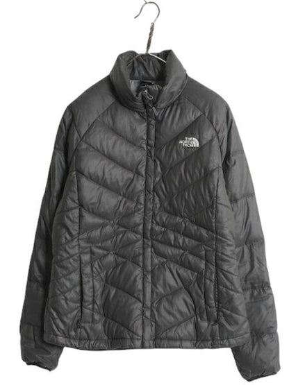 US企画 ノースフェイス ナイロン ダウン ジャケット レディース M / The North Face ジャンパー 550 フィル ハイネック キルティング 濃灰