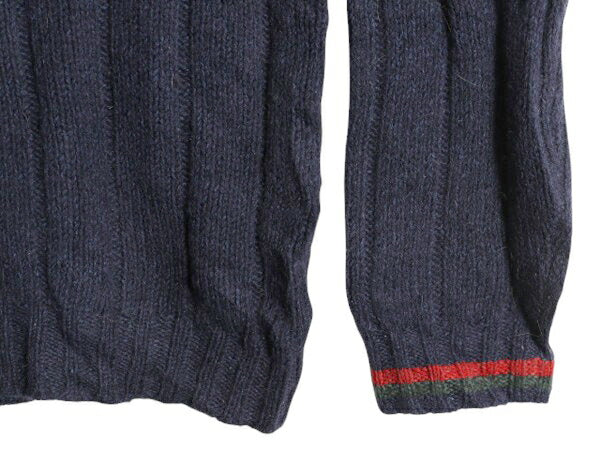 90s ポロ ラルフローレン チルデン ニット セーター メンズ XL / 90年代 オールド Vネック  ポニー無し ウール シルク コットン リネン 紺