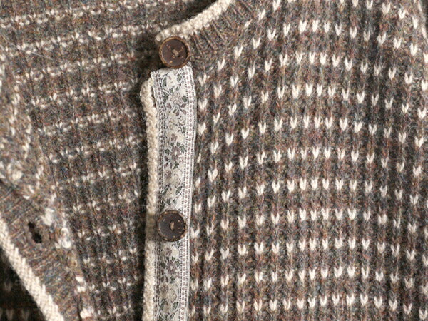 90s ウールリッチ バーズアイ ウール ニット カーディガン レディース L 90年代 オールド Woolrich アウトドア セーター 前開き 総柄 丸首