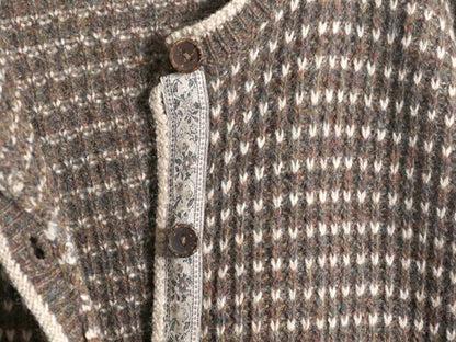 90s ウールリッチ バーズアイ ウール ニット カーディガン レディース L 90年代 オールド Woolrich アウトドア セーター 前開き 総柄 丸首