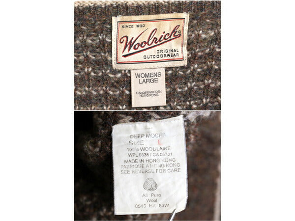 90s ウールリッチ バーズアイ ウール ニット カーディガン レディース L 90年代 オールド Woolrich アウトドア セーター 前開き 総柄 丸首