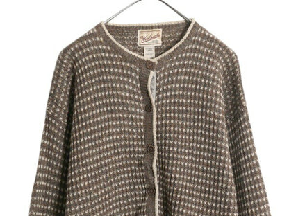 90s ウールリッチ バーズアイ ウール ニット カーディガン レディース L 90年代 オールド Woolrich アウトドア セーター 前開き 総柄 丸首