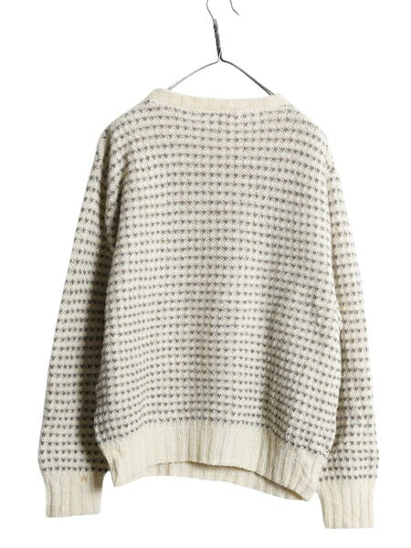 70s USA製 ウールリッチ バーズアイ ニット セーター メンズ レディース L 70年代 ヴィンテージ Woolrich 白タグ ウール ノルディック 総柄