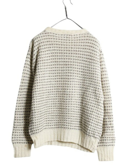 70s USA製 ウールリッチ バーズアイ ニット セーター メンズ レディース L 70年代 ヴィンテージ Woolrich 白タグ ウール ノルディック 総柄