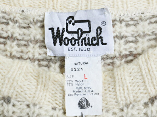 70s USA製 ウールリッチ バーズアイ ニット セーター メンズ レディース L 70年代 ヴィンテージ Woolrich 白タグ ウール ノルディック 総柄