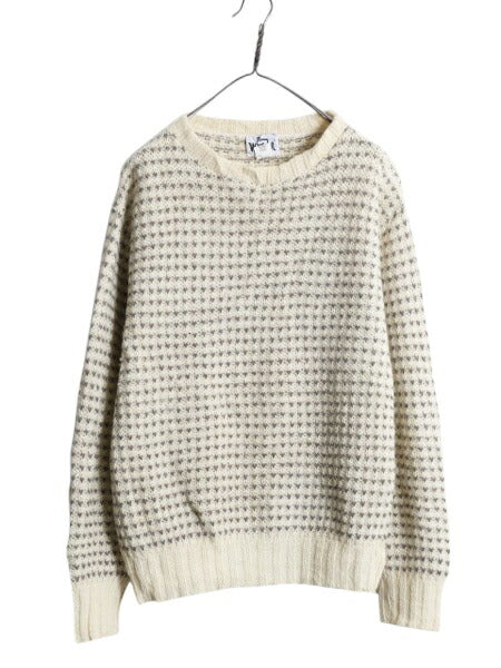 70s USA製 ウールリッチ バーズアイ ニット セーター メンズ レディース L 70年代 ヴィンテージ Woolrich 白タグ ウール ノルディック 総柄