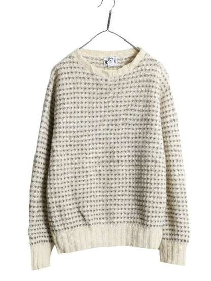 70s USA製 ウールリッチ バーズアイ ニット セーター メンズ レディース L 70年代 ヴィンテージ Woolrich 白タグ ウール ノルディック 総柄