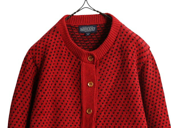 90s USA製 ランズエンド バーズアイ ニット カーディガン レディース M オールド LANDS END セーター ウール ノルディック ツートン 重ね着