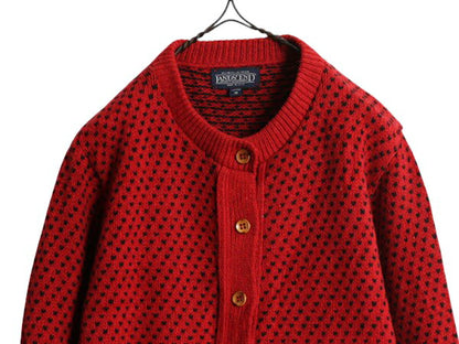 90s USA製 ランズエンド バーズアイ ニット カーディガン レディース M オールド LANDS END セーター ウール ノルディック ツートン 重ね着