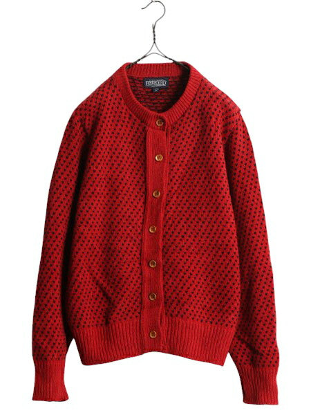 90s USA製 ランズエンド バーズアイ ニット カーディガン レディース M オールド LANDS END セーター ウール ノルディック ツートン 重ね着