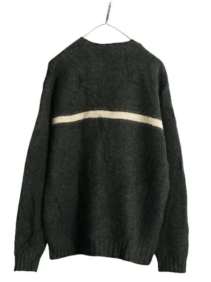 00s J CREW ボーダー シェットランド ウール ニット セーター メンズ M / 00年代 オールド ジェイクルー クルーネック ミドルゲージ カーキ