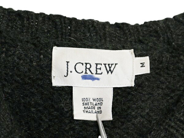 00s J CREW ボーダー シェットランド ウール ニット セーター メンズ M / 00年代 オールド ジェイクルー クルーネック ミドルゲージ カーキ