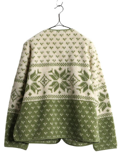 00s オービス ノルディック フリース ジャケット レディース L 00年代 オールド ORVIS ボア パイル カーディガン バーズアイ 総柄 ブルゾン