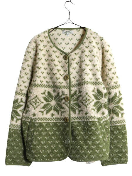 00s オービス ノルディック フリース ジャケット レディース L 00年代 オールド ORVIS ボア パイル カーディガン バーズアイ 総柄 ブルゾン