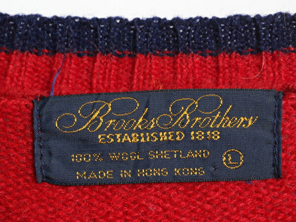 90s ブルックスブラザーズ アーガイル シェットランド ウール ニット セーター メンズ L 古着 オールド Brooks Brothers Vネック チルデン