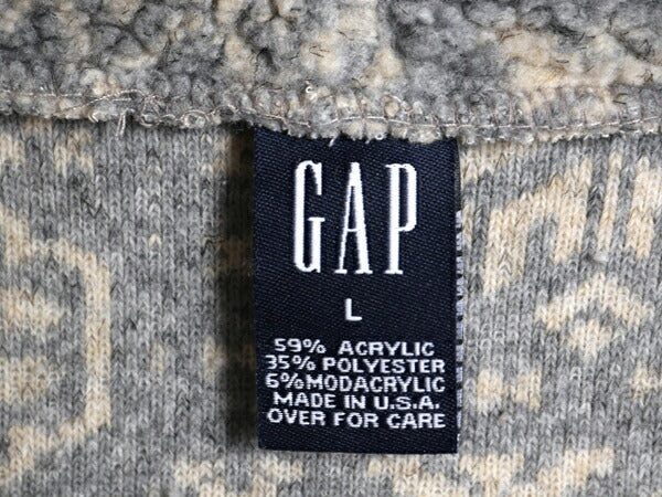 90s USA製 OLD GAP ハイネック 総柄 パイル フリース ジャケット メンズ レディース L / 古着 90年代 オールド ギャップ プルオーバー ボア