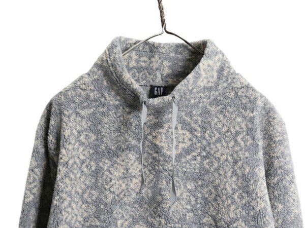 90s USA製 OLD GAP ハイネック 総柄 パイル フリース ジャケット メンズ レディース L / 古着 90年代 オールド ギャップ プルオーバー ボア