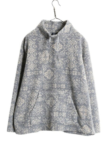 90s USA製 OLD GAP ハイネック 総柄 パイル フリース ジャケット メンズ レディース L / 古着 90年代 オールド ギャップ プルオーバー ボア