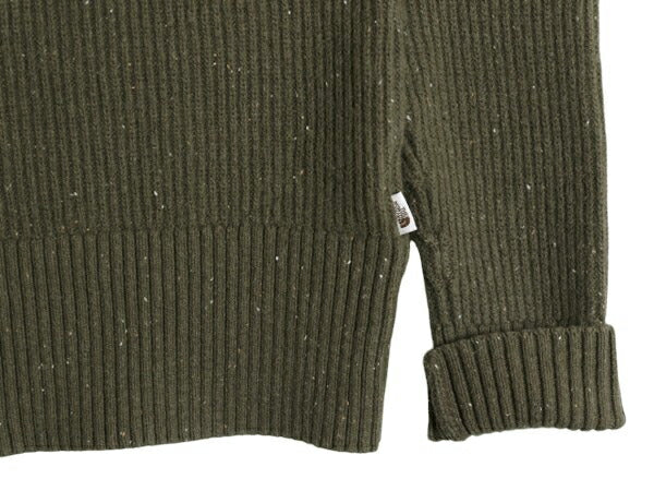 ノースフェイス ハイネック コマンド ニット セーター メンズ S 古着 The North Face アウトドア リブ編み コットン ウール ネップ カーキ