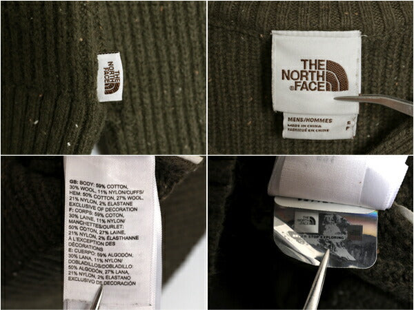 ノースフェイス ハイネック コマンド ニット セーター メンズ S 古着 The North Face アウトドア リブ編み コットン ウール ネップ カーキ