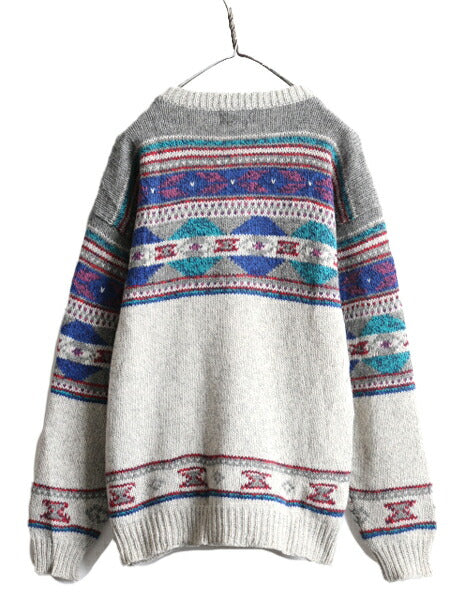 80s ウールリッチ ノルディック ウール ニット セーター メンズ L / 古着 80年代 ヴィンテージ Woolrich 紺タグ バーズアイ フェアアイル