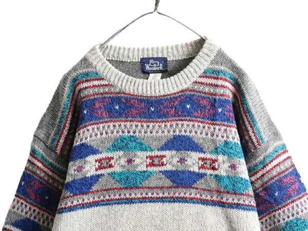 80s ウールリッチ ノルディック ウール ニット セーター メンズ L / 古着 80年代 ヴィンテージ Woolrich 紺タグ バーズアイ フェアアイル