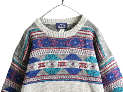 80s ウールリッチ ノルディック ウール ニット セーター メンズ L / 古着 80年代 ヴィンテージ Woolrich 紺タグ バーズアイ フェアアイル
