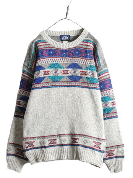 80s ウールリッチ ノルディック ウール ニット セーター メンズ L / 古着 80年代 ヴィンテージ Woolrich 紺タグ バーズアイ フェアアイル